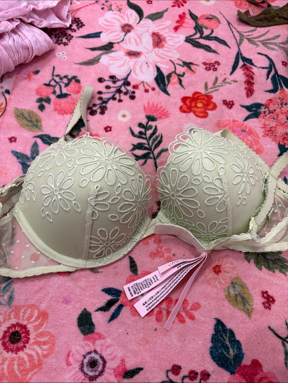 Victoria's Secret Pale Green Floral Lace Demi Bra